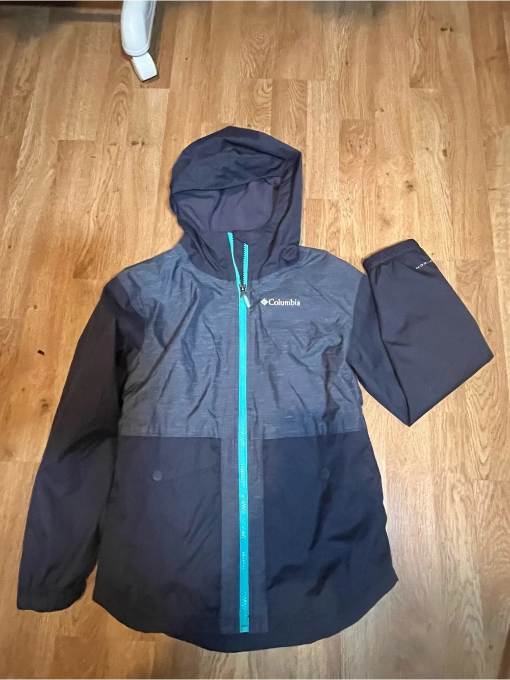 Columbia Omni-Tech Kids M 10/12 Hooded Full Zip Lined Rain Jacket Blue,